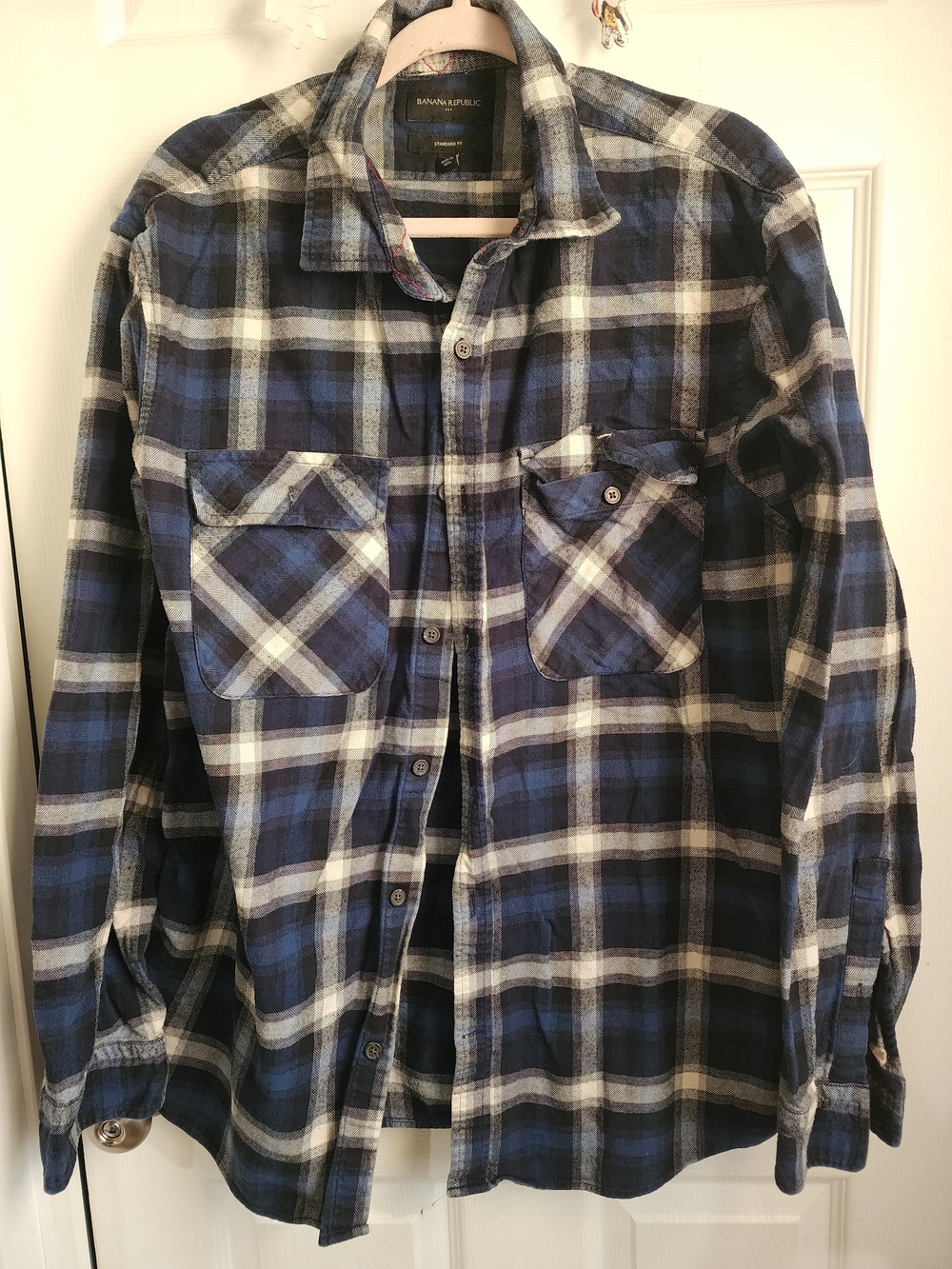 Banana Republic Navy and White Plaid Button-Down Shirt - Men